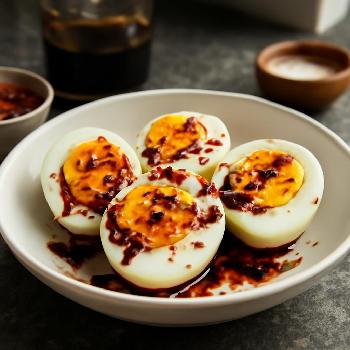 Boiled Egg with Balsamic Glaze & Chili Flakes