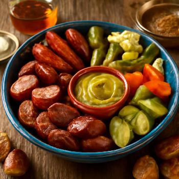 Assorted Sausage and Pickle Tray with Mustard Dip