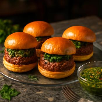 Beef and Chorizo Mini Sliders with Chimichurri Sauce