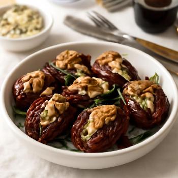 Blue Cheese and Walnut Stuffed Dates with Balsamic Glaze