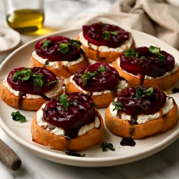 Goat Cheese and Beet Crostini with Balsamic Glaze