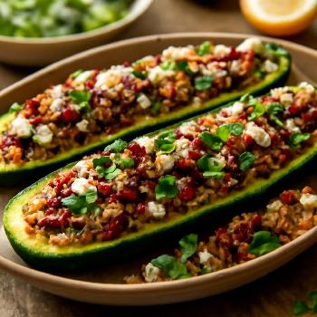 Mediterranean Quinoa Stuffed Zucchini Boats