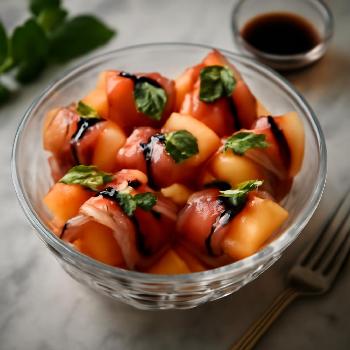 Prosciutto-Wrapped Melon Bites with Balsamic Glaze