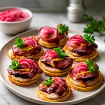 Roast Beef Canapés with Dijon Mustard and Pickled Onions