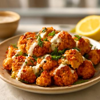 Roasted Harissa Cauliflower Bites with Lemon-Tahini Drizzle