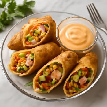 Shrimp & Avocado Egg Rolls with Spicy Mayo