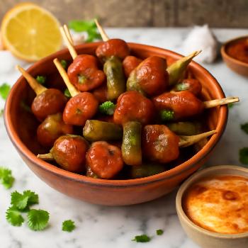 Spicy Chorizo and Cornichon Skewers with Smoked Paprika Aioli