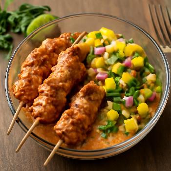 Spicy Coconut Chicken Satay with Mango Salsa