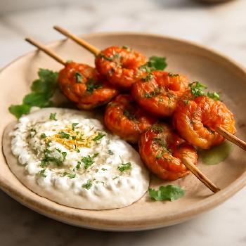 Spicy Harissa Shrimp Skewers with Lemon-Herb Yogurt