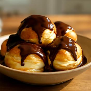 Classic Profiteroles with Vanilla Cream Filling and Chocolate Sauce