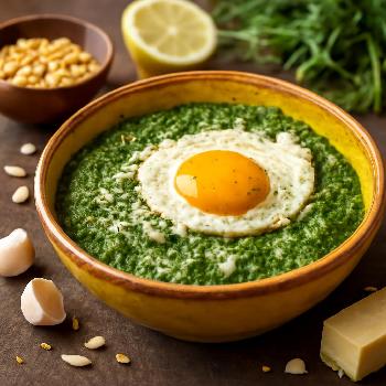Arugula Pesto with Lemon for Breakfast Eggs