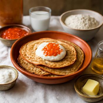 Classic Buckwheat Blini with Sour Cream and Caviar