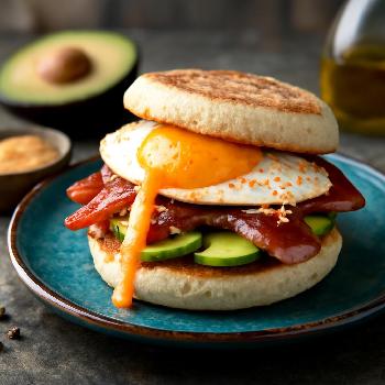 Gourmet Breakfast Sandwich with Avocado and Sriracha Mayo
