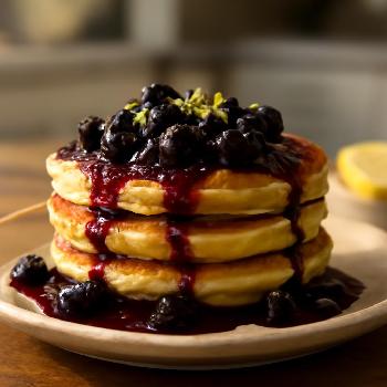 Lemon Ricotta Pancakes with Blueberry Compote