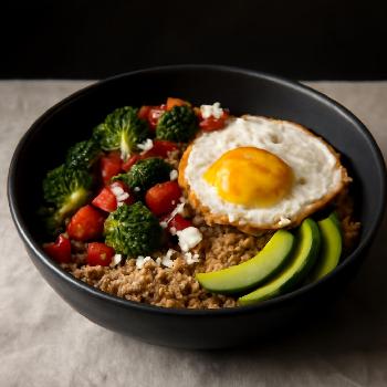 Savory Breakfast Quinoa Bowl with Roasted Vegetables and Fried Egg