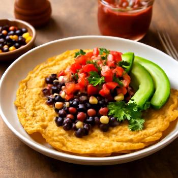 Spicy Chickpea Flour Omelette with Black Beans and Salsa