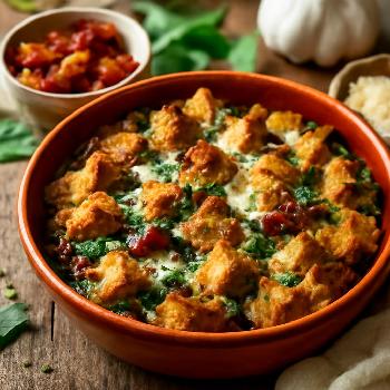 Sun-Dried Tomato and Spinach Savory Bread Pudding