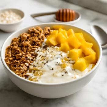 Tropical Sunrise Granola Bowl with Mango and Coconut