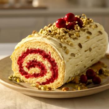 Cranberry Pistachio Yule Log (Bûche de Noël)