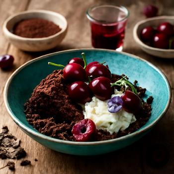 Deconstructed Black Forest Gateau with Kirsch Cream and Chocolate Soil