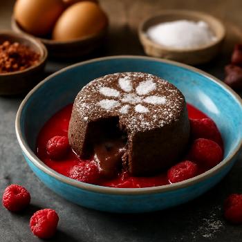 Stenciled Chocolate Lava Cakes with Raspberry Coulis