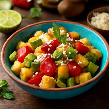 Tropical Sunrise Fruit Salad with Coconut-Lime Dressing