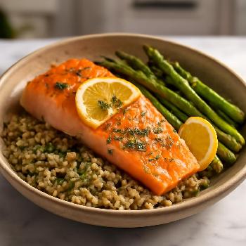 Baked Salmon with Lemon-Herb Quinoa and Asparagus