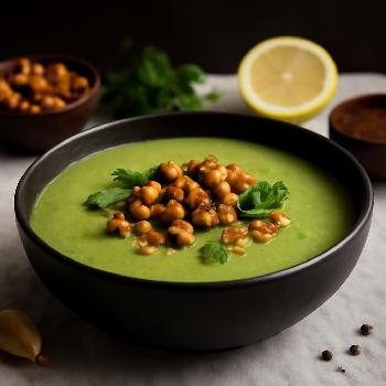Creamy Pea and Mint Soup with Toasted Chickpea Croutons