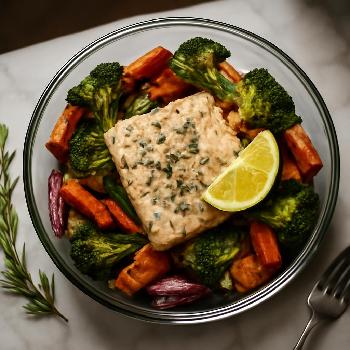 Dairy-Free Lemon Herb Baked Cod with Roasted Vegetables