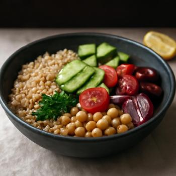 Dairy-Free Mediterranean Grain Bowl with Avocado Dressing