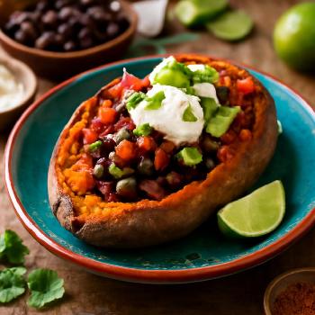 Loaded Baked Sweet Potatoes with Black Beans and Salsa