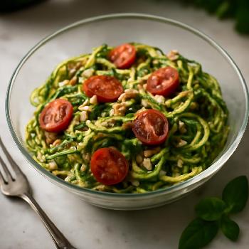 Low-Carb Zucchini Noodles with Pesto and Cherry Tomatoes
