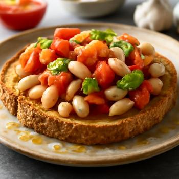 Mediterranean Bruschetta Breakfast with White Beans