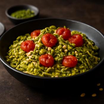 Paleo Spaghetti Squash with Pesto and Cherry Tomatoes