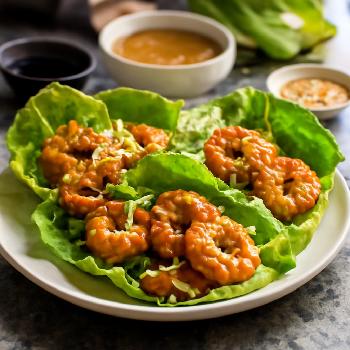 Shrimp Lettuce Wraps with Spicy Peanut Sauce