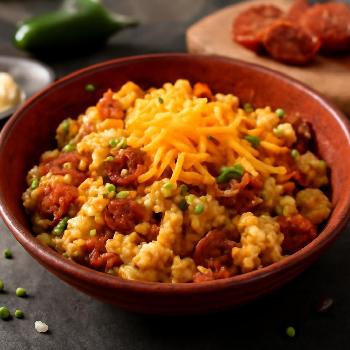 Spicy Chorizo Keto Egg Scramble with Cheddar Cheese