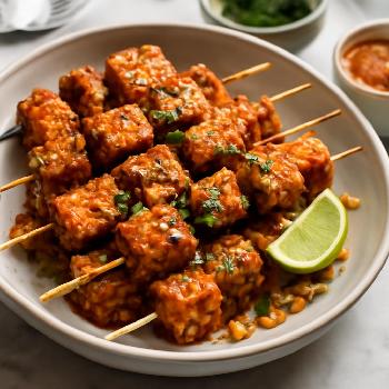 Spicy Peanut Marinated Tempeh Skewers
