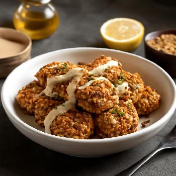 Sunflower Seed Crusted Tempeh with Tahini Dressing
