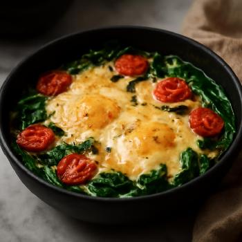 Cheesy Baked Eggs with Spinach and Tomatoes