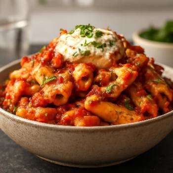 Classic Baked Ziti with Rich Tomato Sauce and Three Cheeses