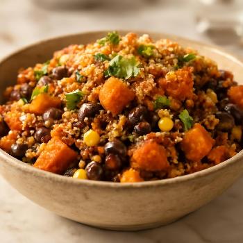 Quinoa-Powered Vegan Sweet Potato and Black Bean Casserole