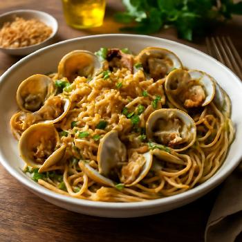 Spicy Garlic Clam Linguine with Breadcrumbs