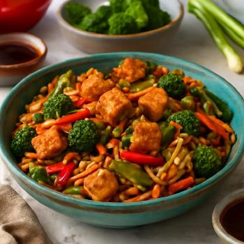 Spicy Peanut Tofu Stir-Fry with Noodles