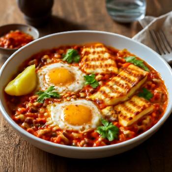 Spicy White Bean Shakshuka with Halloumi