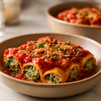 Vegan Spinach Ricotta Cannelloni Bake