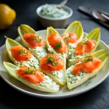 Endive Spears with Smoked Salmon and Dill Cream Cheese