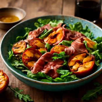 Grilled Peach and Prosciutto Salad with Balsamic Glaze