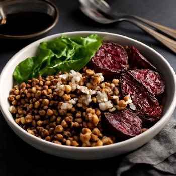 Lentil and Roasted Beet Grain Bowl with Balsamic Glaze