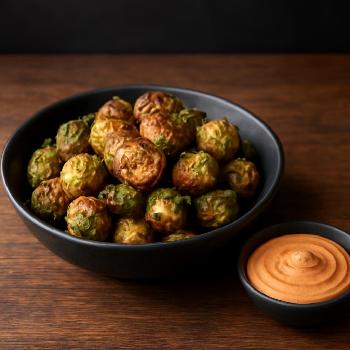 Spicy Air Fryer Brussels Sprouts with Sriracha Mayo